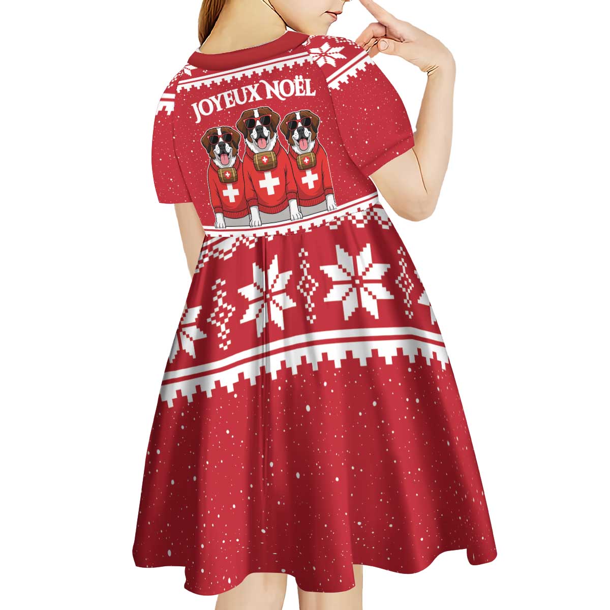 Saint Bernard Dog Switzerland Christmas Kid Short Sleeve Dress - Wonder Print Shop