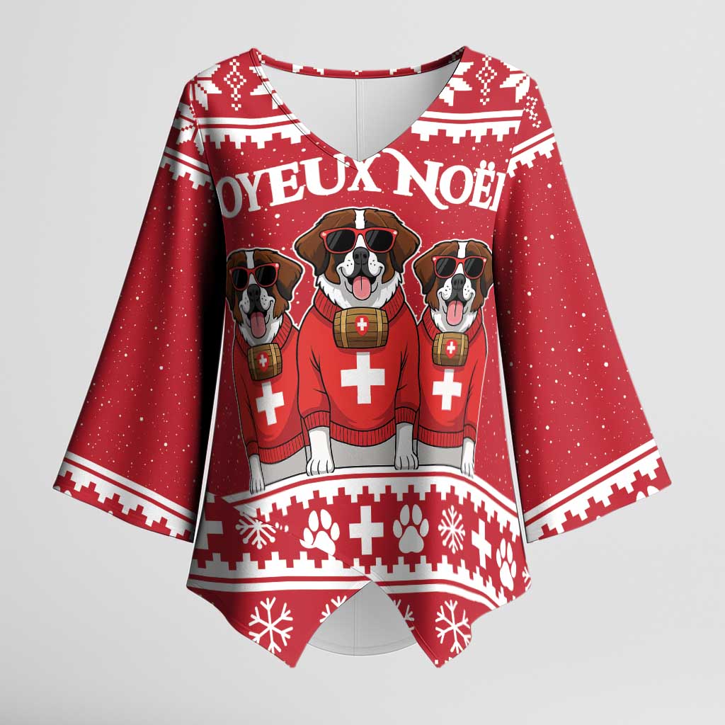 Saint Bernard Dog Switzerland Christmas Kimono Sleeve Blouse - Wonder Print Shop