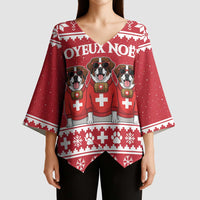Saint Bernard Dog Switzerland Christmas Kimono Sleeve Blouse - Wonder Print Shop