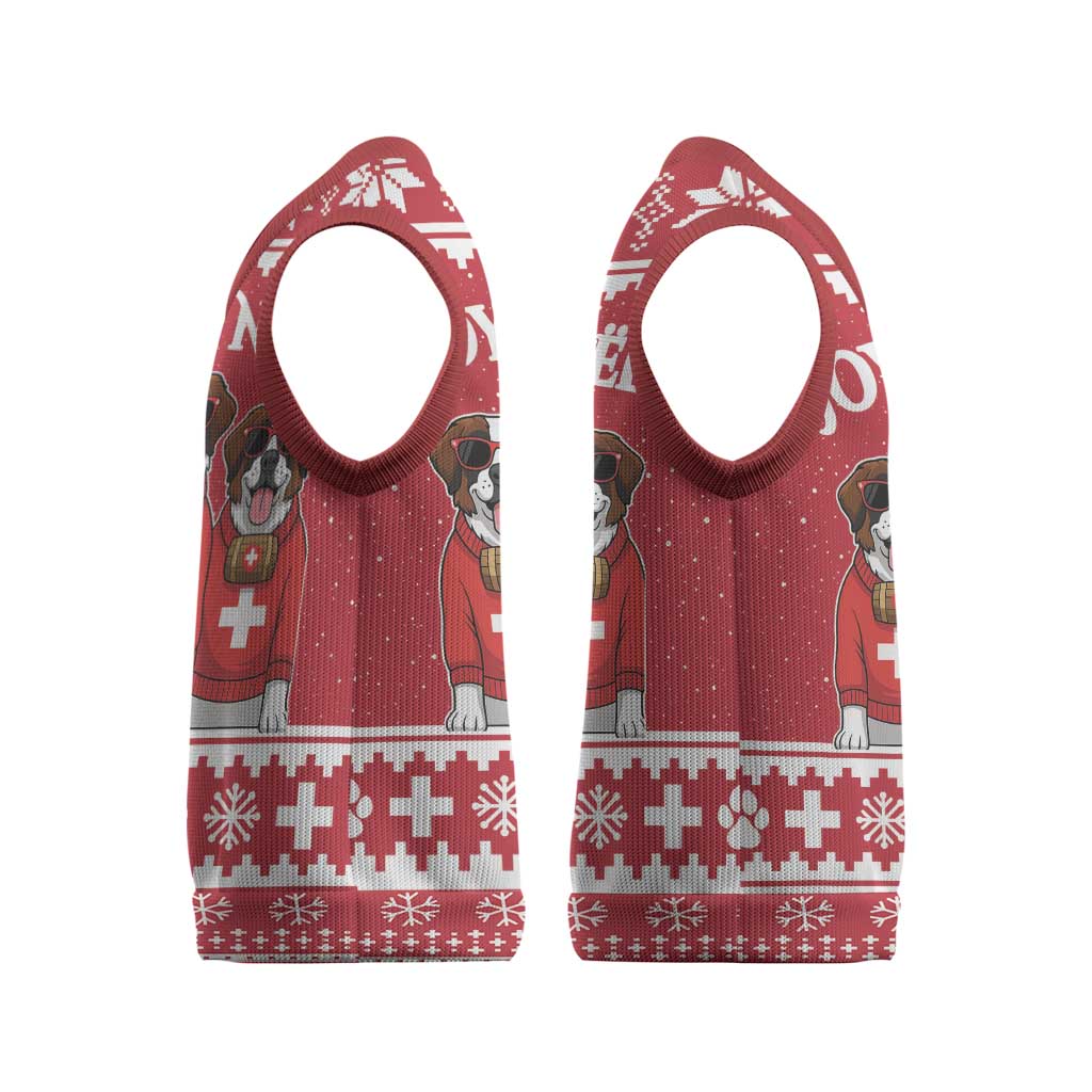 Saint Bernard Dog Switzerland Christmas Knitted V-Neck Vest - Wonder Print Shop