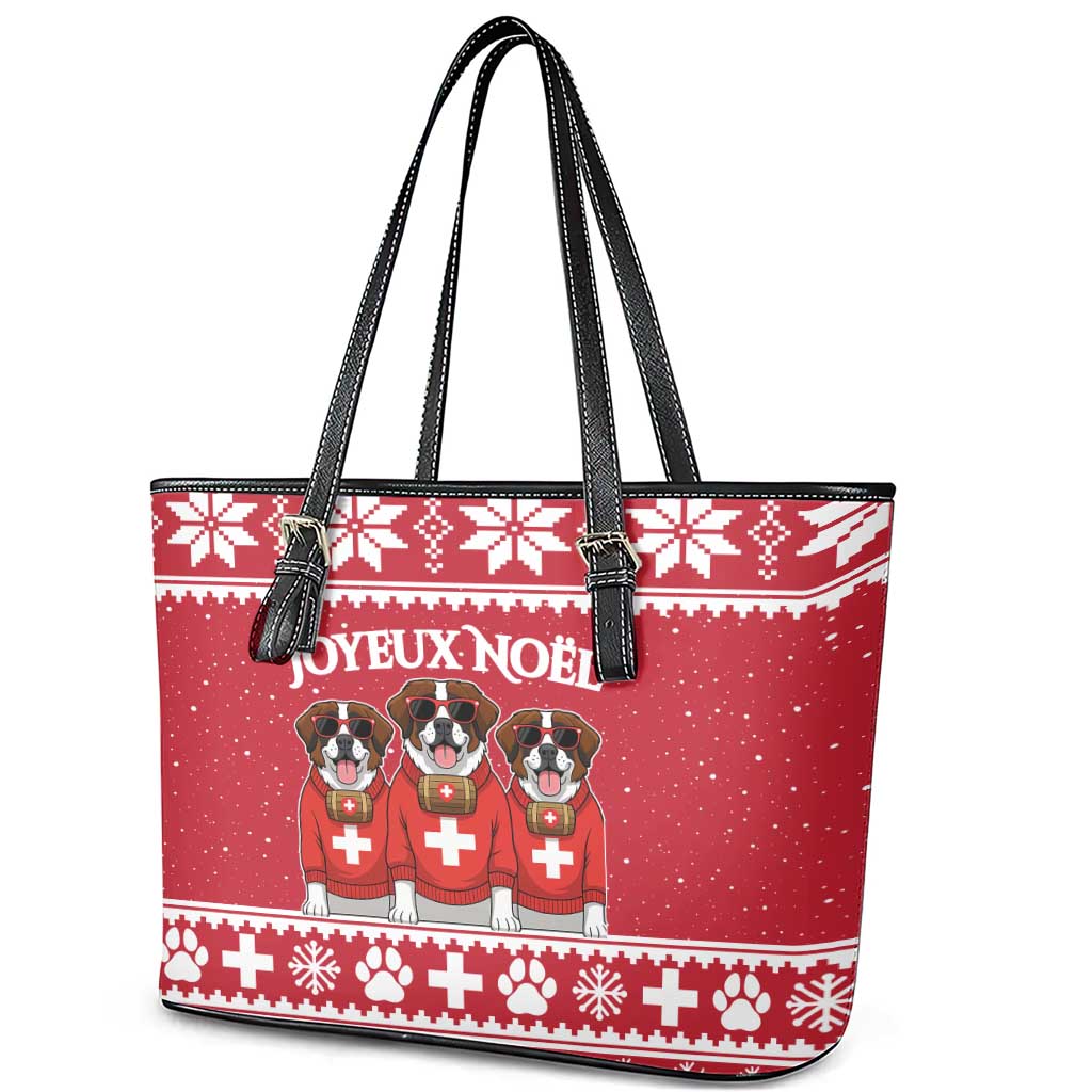 Saint Bernard Dog Switzerland Christmas Leather Tote Bag - Wonder Print Shop