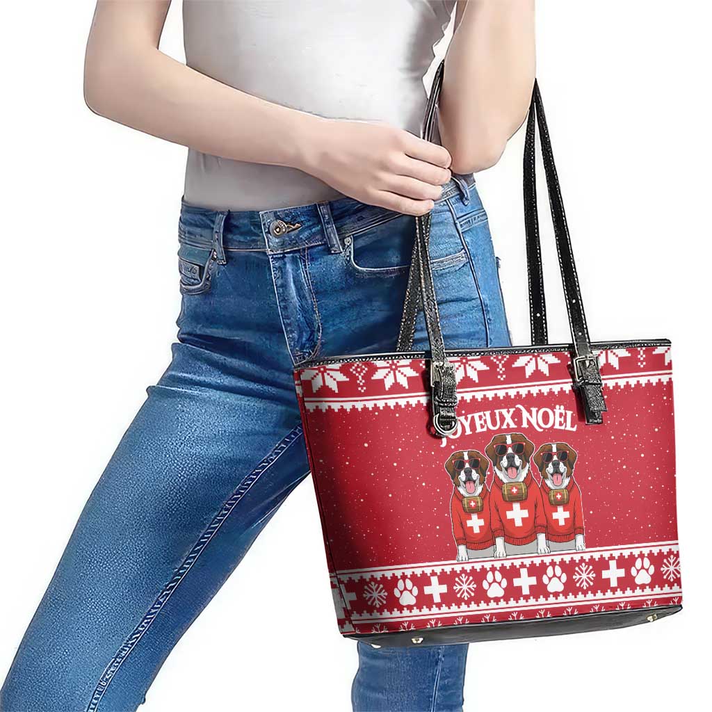 Saint Bernard Dog Switzerland Christmas Leather Tote Bag - Wonder Print Shop