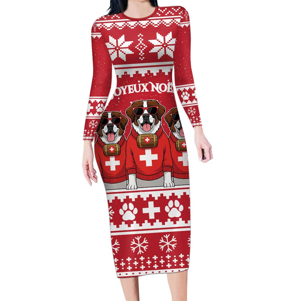 Saint Bernard Dog Switzerland Christmas Long Sleeve Bodycon Dress - Wonder Print Shop