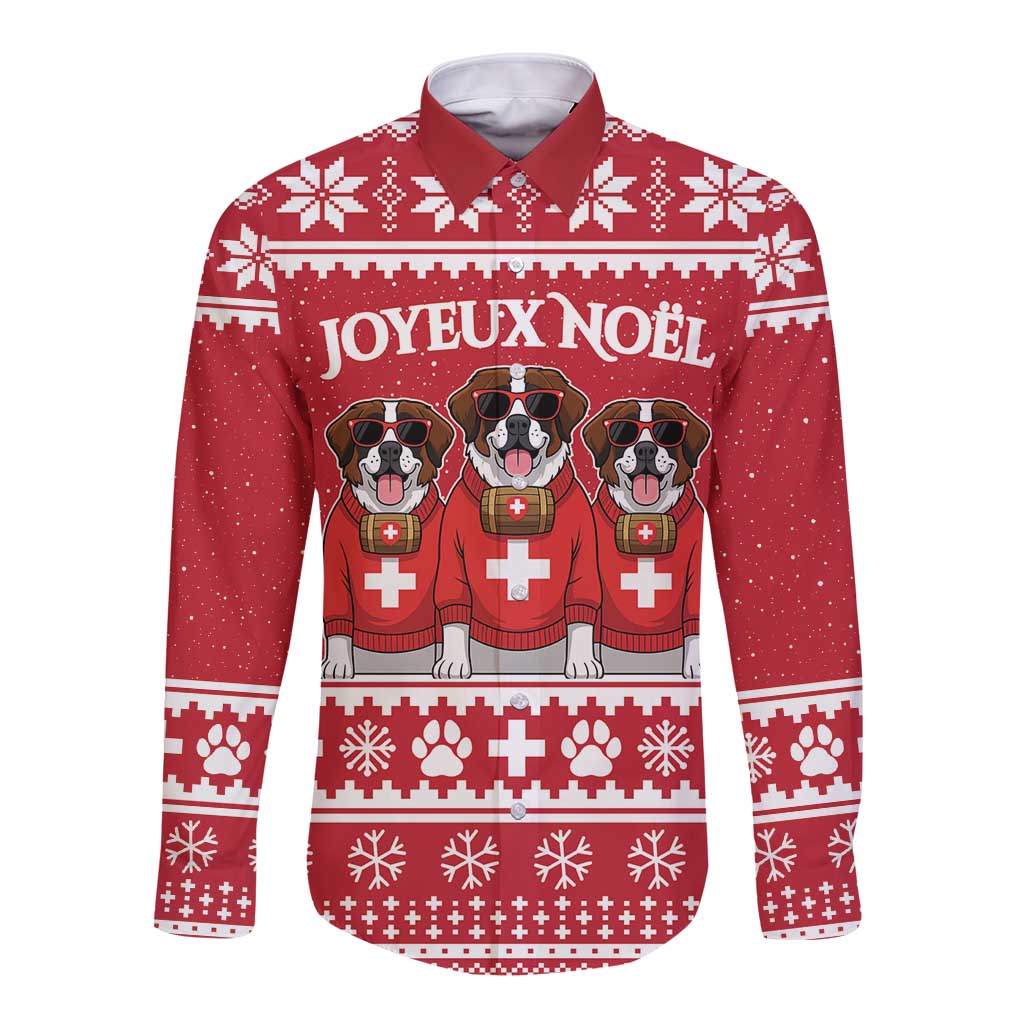Saint Bernard Dog Switzerland Christmas Long Sleeve Button Shirt - Wonder Print Shop