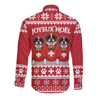 Saint Bernard Dog Switzerland Christmas Long Sleeve Button Shirt - Wonder Print Shop