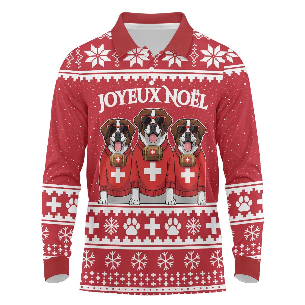 Saint Bernard Dog Switzerland Christmas Long Sleeve Polo Shirt - Wonder Print Shop