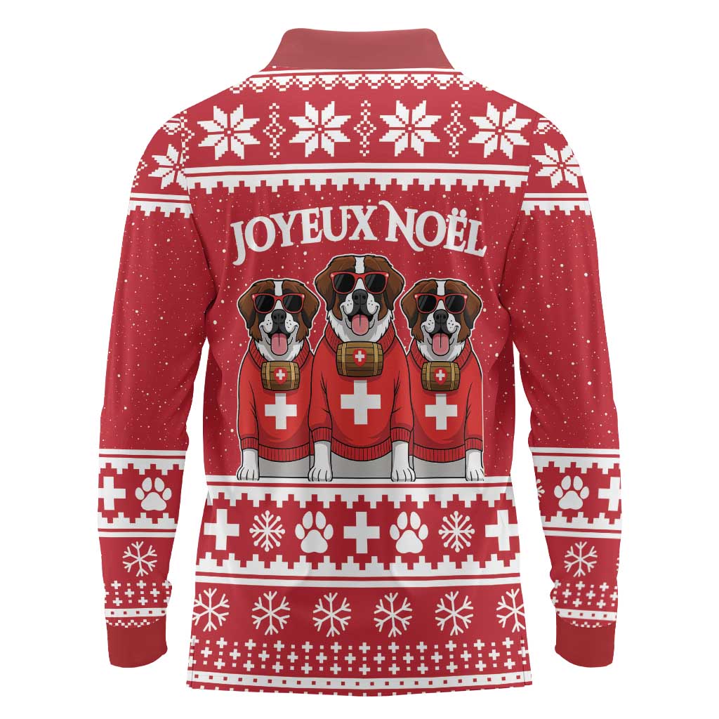 Saint Bernard Dog Switzerland Christmas Long Sleeve Polo Shirt - Wonder Print Shop