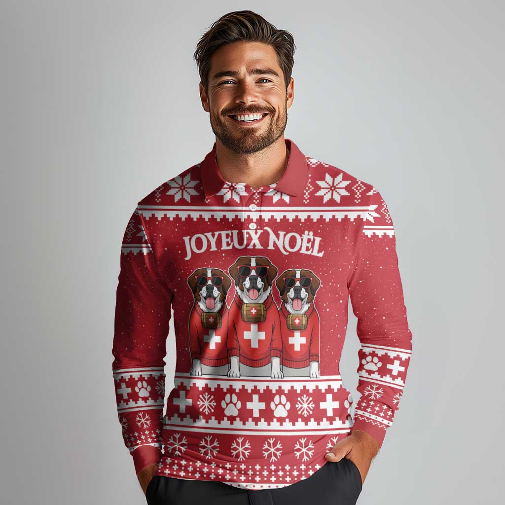 Saint Bernard Dog Switzerland Christmas Long Sleeve Polo Shirt - Wonder Print Shop