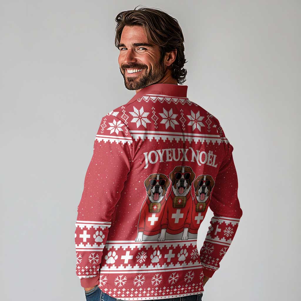 Saint Bernard Dog Switzerland Christmas Long Sleeve Polo Shirt - Wonder Print Shop