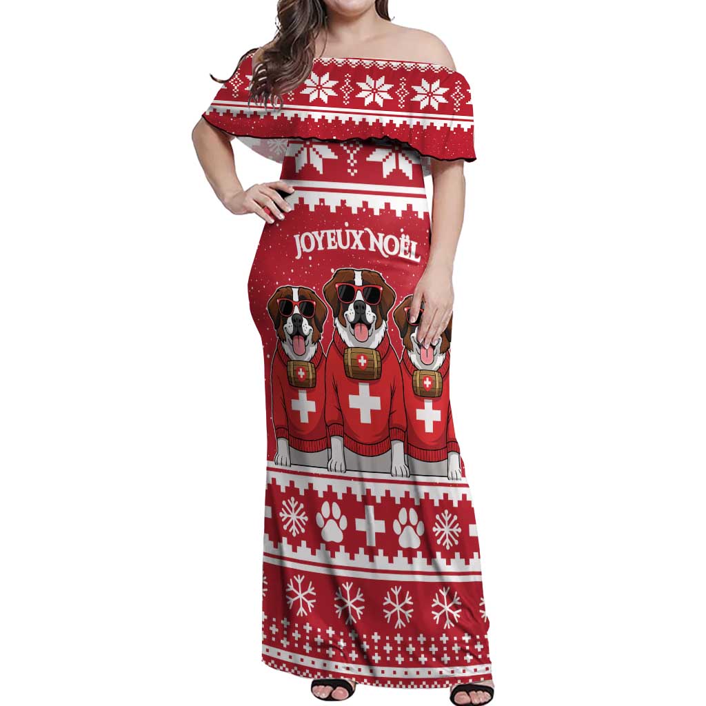 Saint Bernard Dog Switzerland Christmas Off Shoulder Maxi Dress - Wonder Print Shop