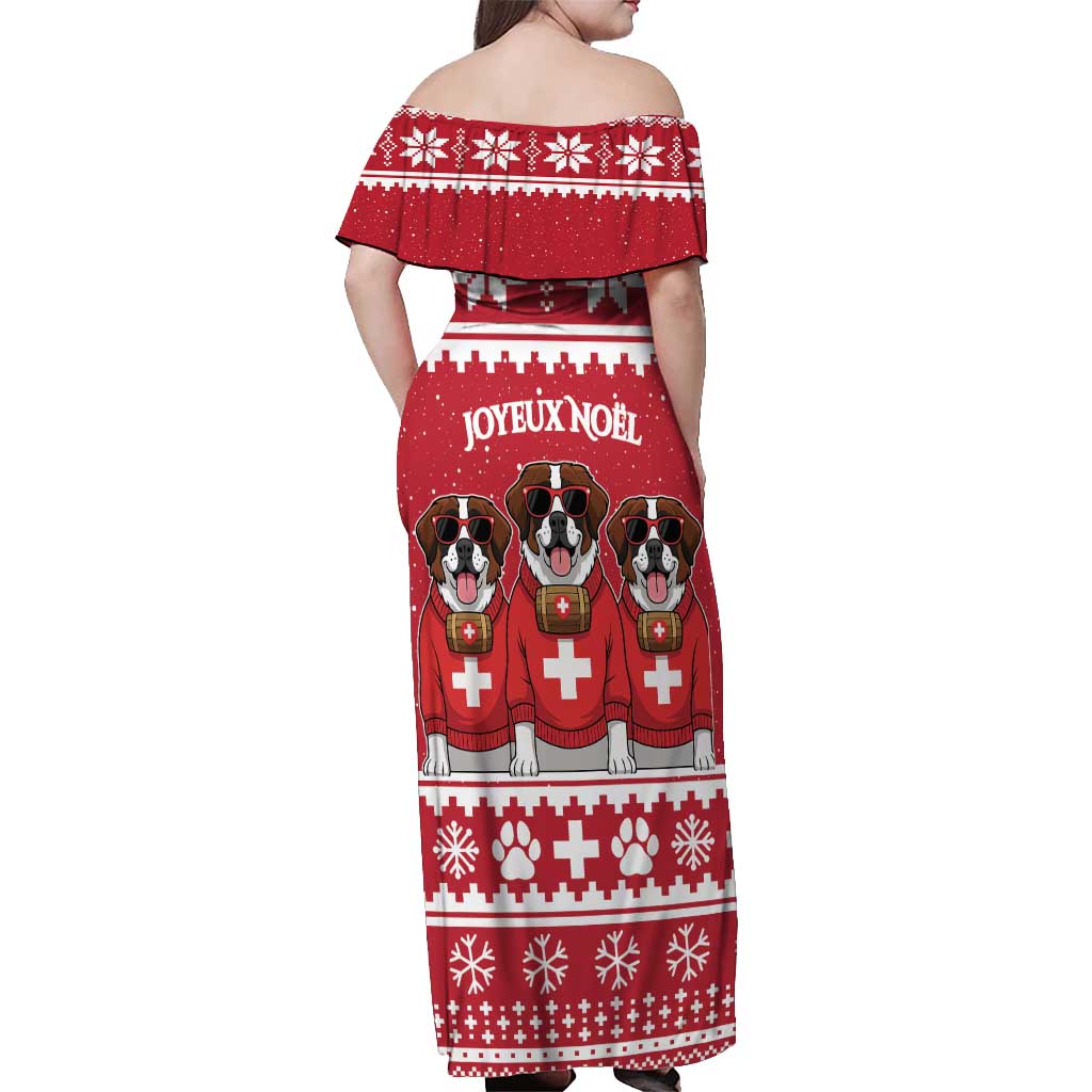 Saint Bernard Dog Switzerland Christmas Off Shoulder Maxi Dress - Wonder Print Shop