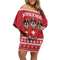 Saint Bernard Dog Switzerland Christmas Off Shoulder Short Dress - Wonder Print Shop