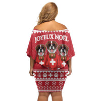 Saint Bernard Dog Switzerland Christmas Off Shoulder Short Dress - Wonder Print Shop