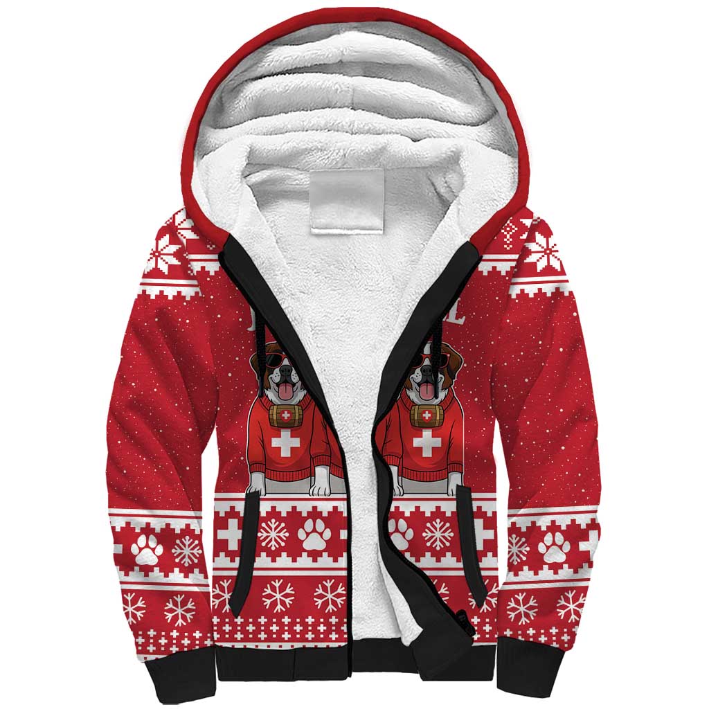 Saint Bernard Dog Switzerland Christmas Sherpa Hoodie - Wonder Print Shop