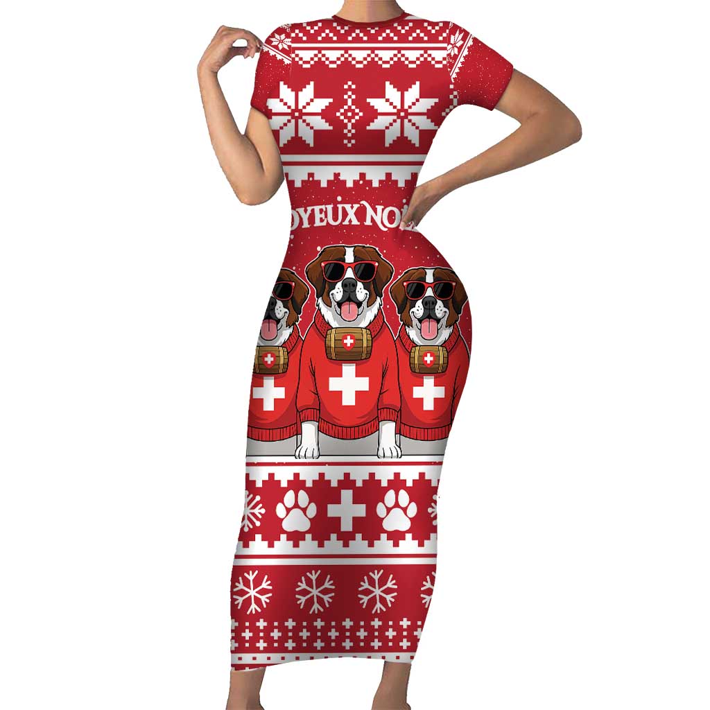 Saint Bernard Dog Switzerland Christmas Short Sleeve Bodycon Dress - Wonder Print Shop