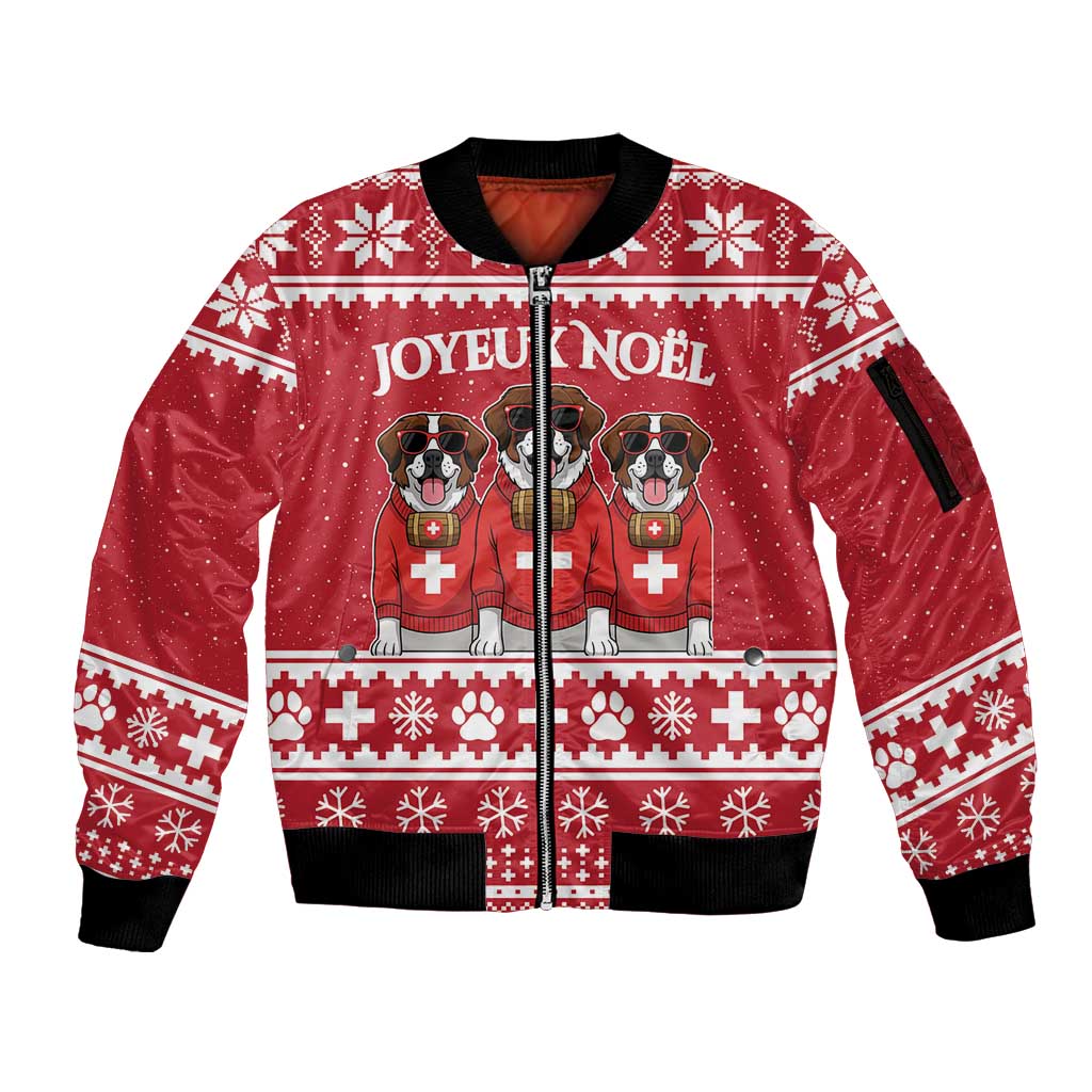 Saint Bernard Dog Switzerland Christmas Sleeve Zip Bomber Jacket - Wonder Print Shop