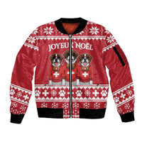 Saint Bernard Dog Switzerland Christmas Sleeve Zip Bomber Jacket - Wonder Print Shop