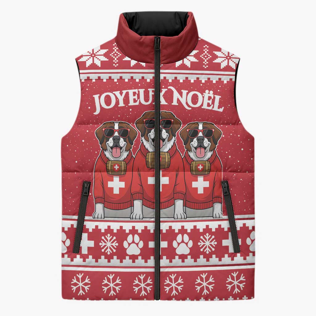 Saint Bernard Dog Switzerland Christmas Sleeveless Puffer Jacket - Wonder Print Shop