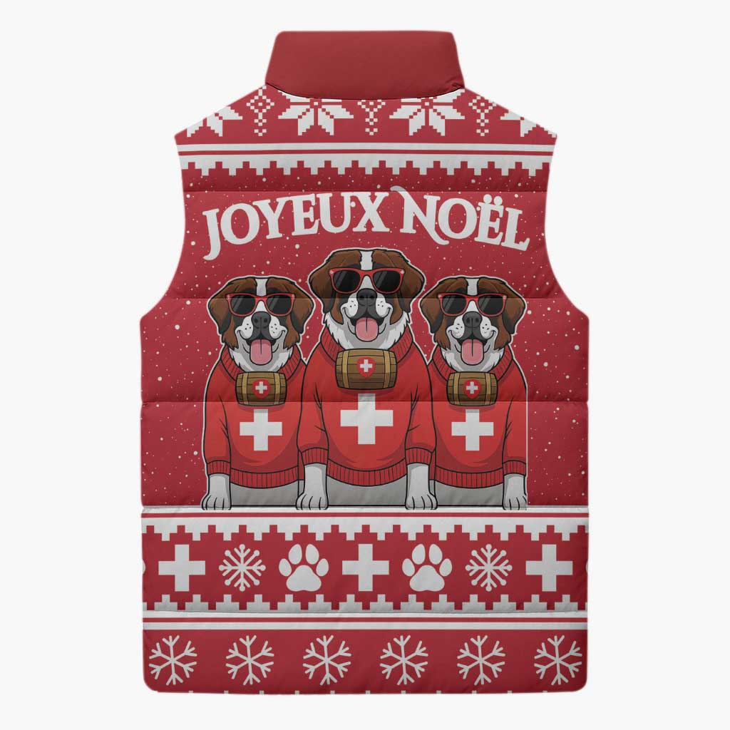 Saint Bernard Dog Switzerland Christmas Sleeveless Puffer Jacket - Wonder Print Shop