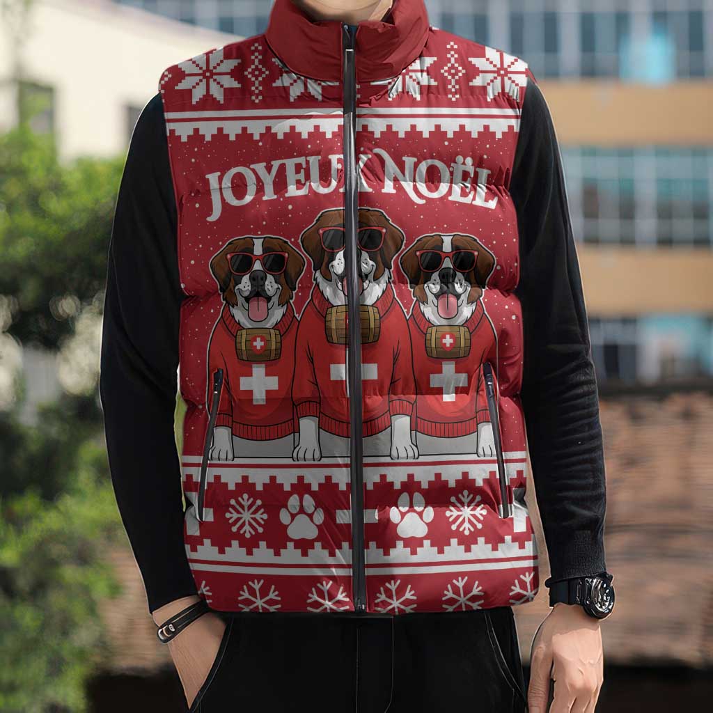 Saint Bernard Dog Switzerland Christmas Sleeveless Puffer Jacket - Wonder Print Shop