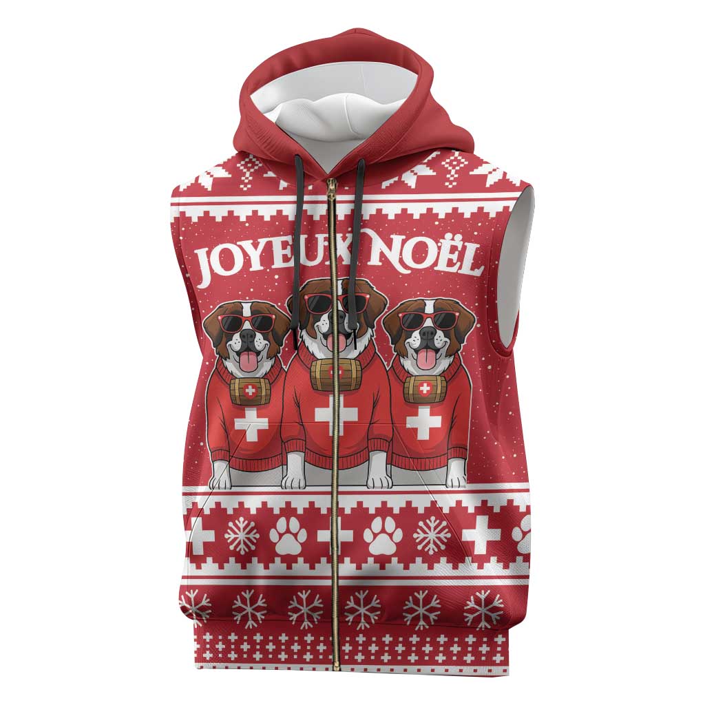 Saint Bernard Dog Switzerland Christmas Sleeveless Zip Hoodie - Wonder Print Shop