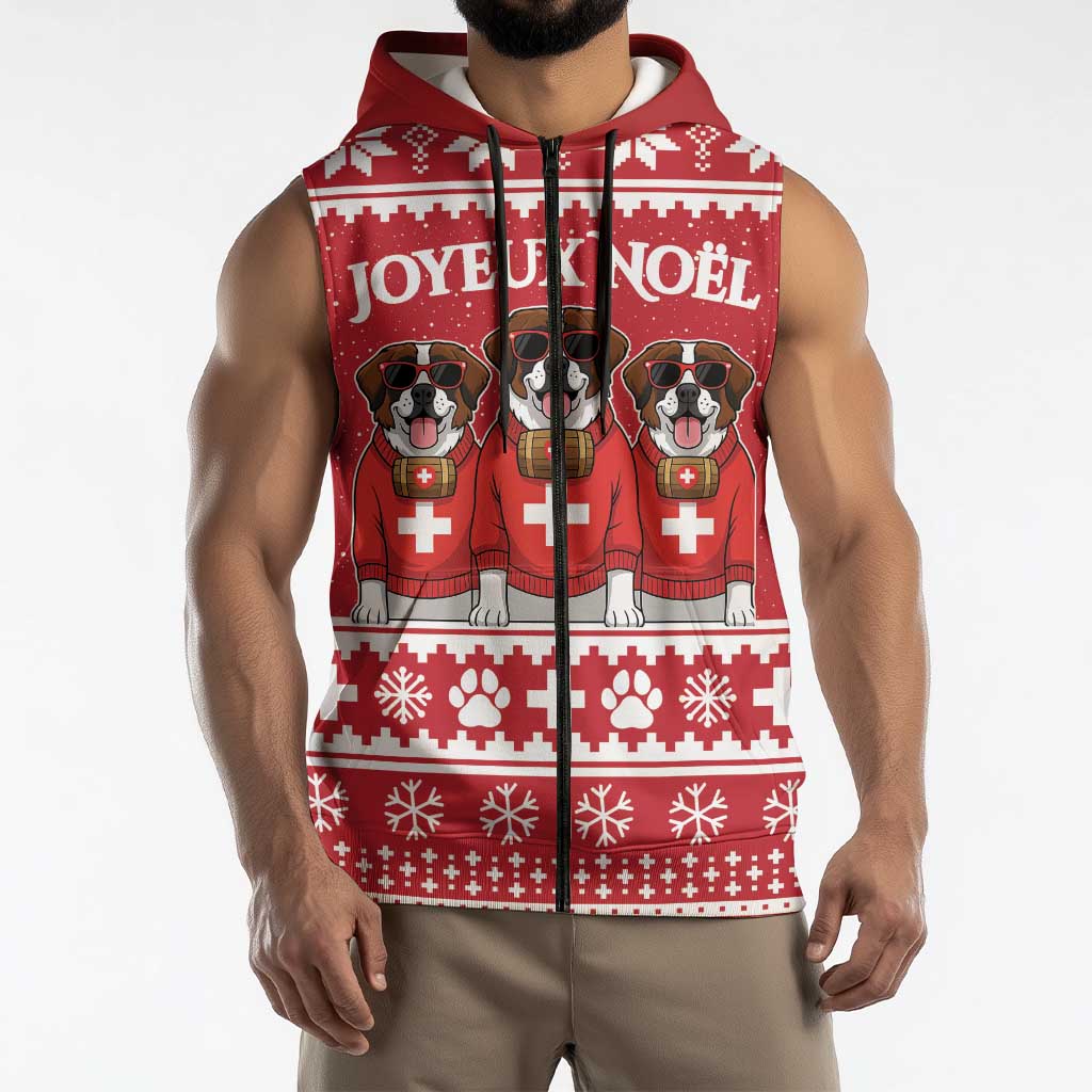 Saint Bernard Dog Switzerland Christmas Sleeveless Zip Hoodie - Wonder Print Shop