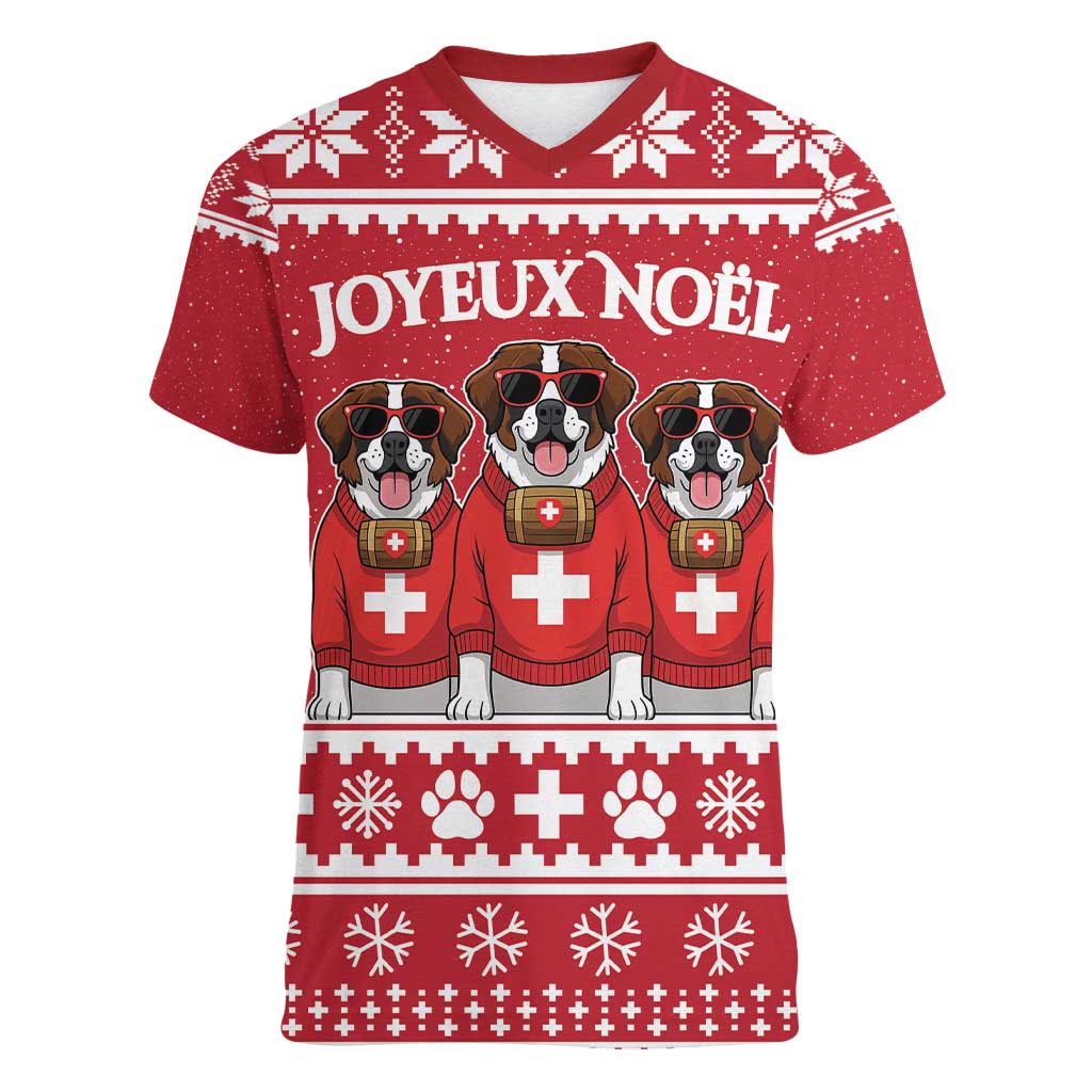 Saint Bernard Dog Switzerland Christmas Women V-Neck T-Shirt - Wonder Print Shop