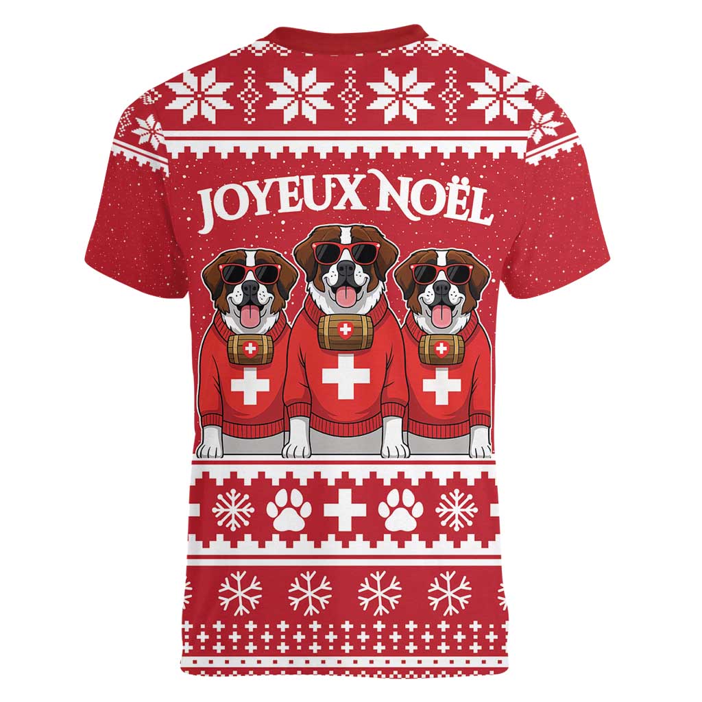 Saint Bernard Dog Switzerland Christmas Women V-Neck T-Shirt - Wonder Print Shop
