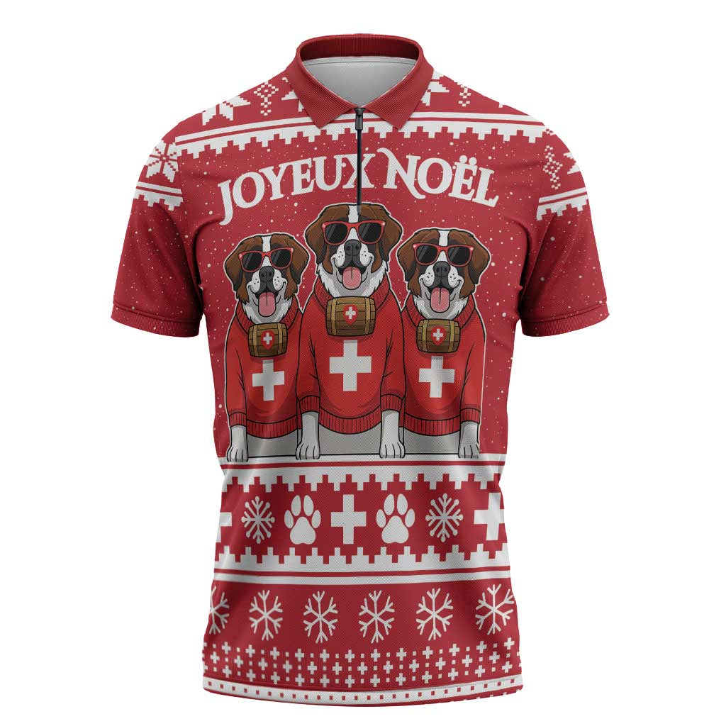 Saint Bernard Dog Switzerland Christmas Zipper Polo Shirt - Wonder Print Shop