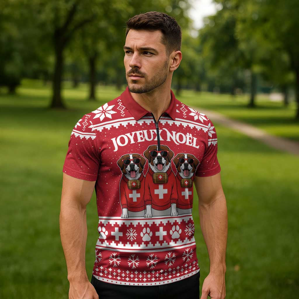 Saint Bernard Dog Switzerland Christmas Zipper Polo Shirt - Wonder Print Shop