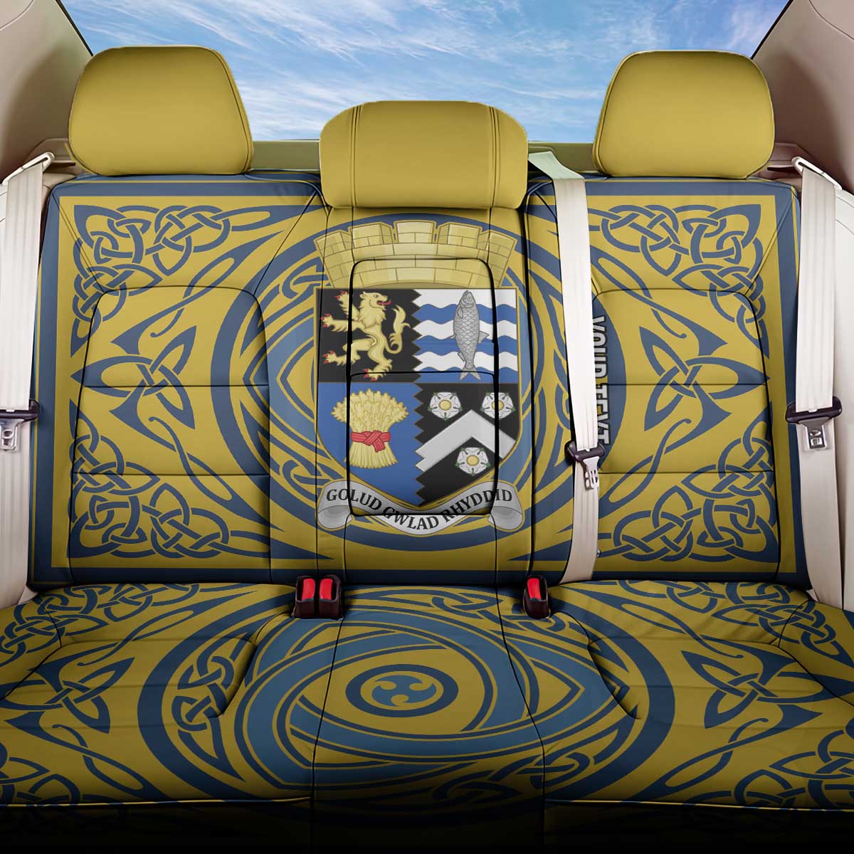 Personalized Cardiganshire Wales Back Car Seat Cover Ceredigion Coat of Arms Celtic Design - Wonder Print Shop