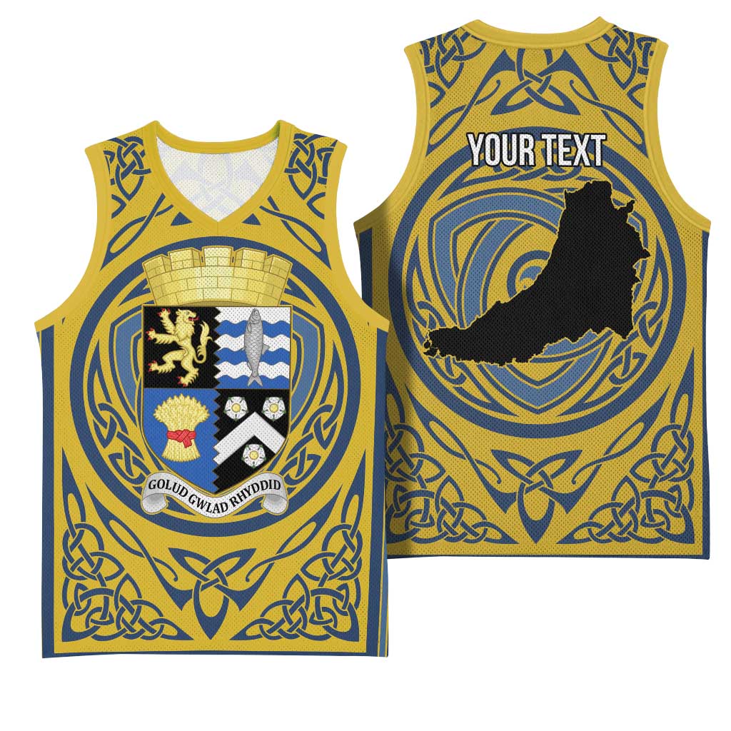 Personalized Cardiganshire Wales Basketball Jersey Ceredigion Coat of Arms Celtic Design - Wonder Print Shop