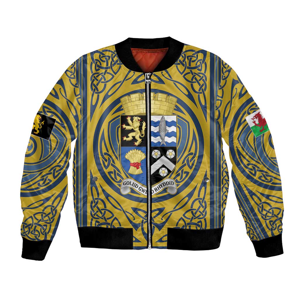 Personalized Cardiganshire Wales Bomber Jacket Ceredigion Coat of Arms Celtic Design - Wonder Print Shop