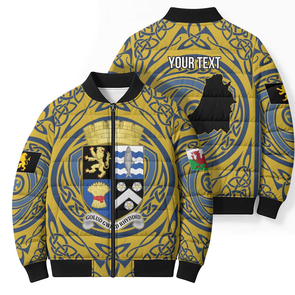 Personalized Cardiganshire Wales Bomber Puffer Jacket Ceredigion Coat of Arms Celtic Design - Wonder Print Shop