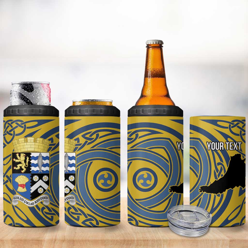 Personalized Cardiganshire Wales 4 in 1 Can Cooler Tumbler Ceredigion Coat of Arms Celtic Design - Wonder Print Shop