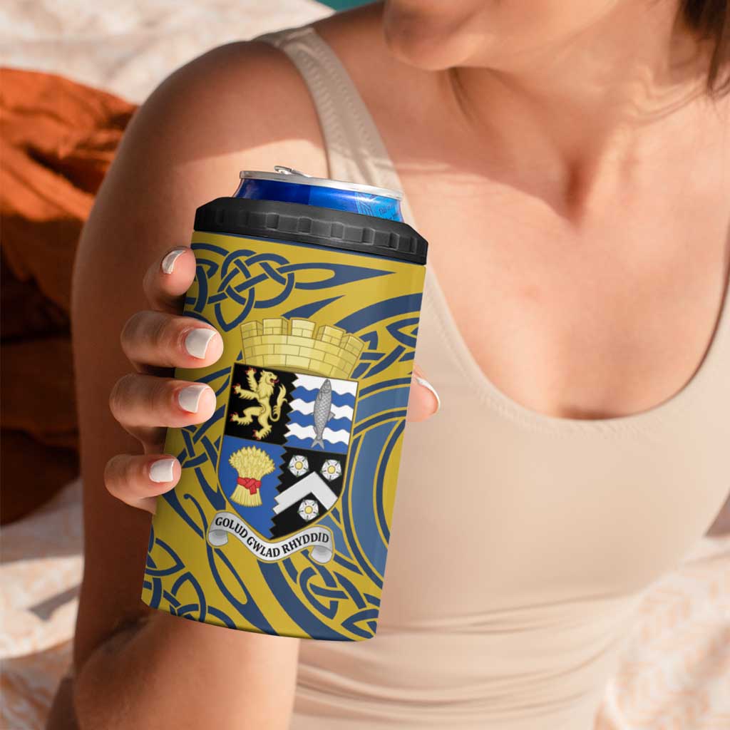 Personalized Cardiganshire Wales 4 in 1 Can Cooler Tumbler Ceredigion Coat of Arms Celtic Design - Wonder Print Shop