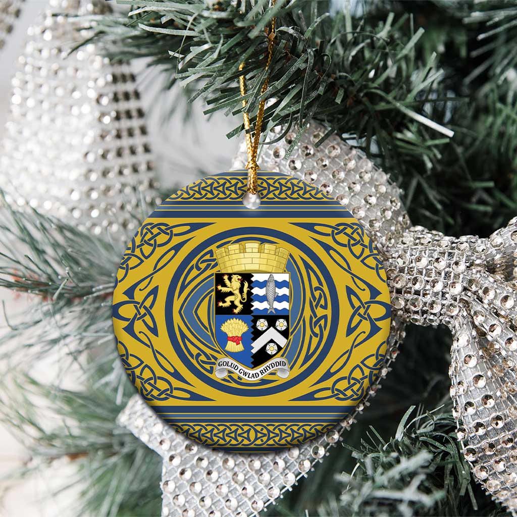 Personalized Cardiganshire Wales Ceramic Ornament Ceredigion Coat of Arms Celtic Design - Wonder Print Shop