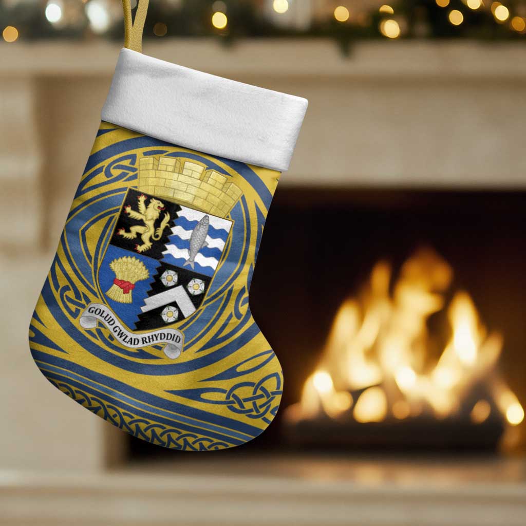 Personalized Cardiganshire Wales Christmas Stocking Ceredigion Coat of Arms Celtic Design - Wonder Print Shop