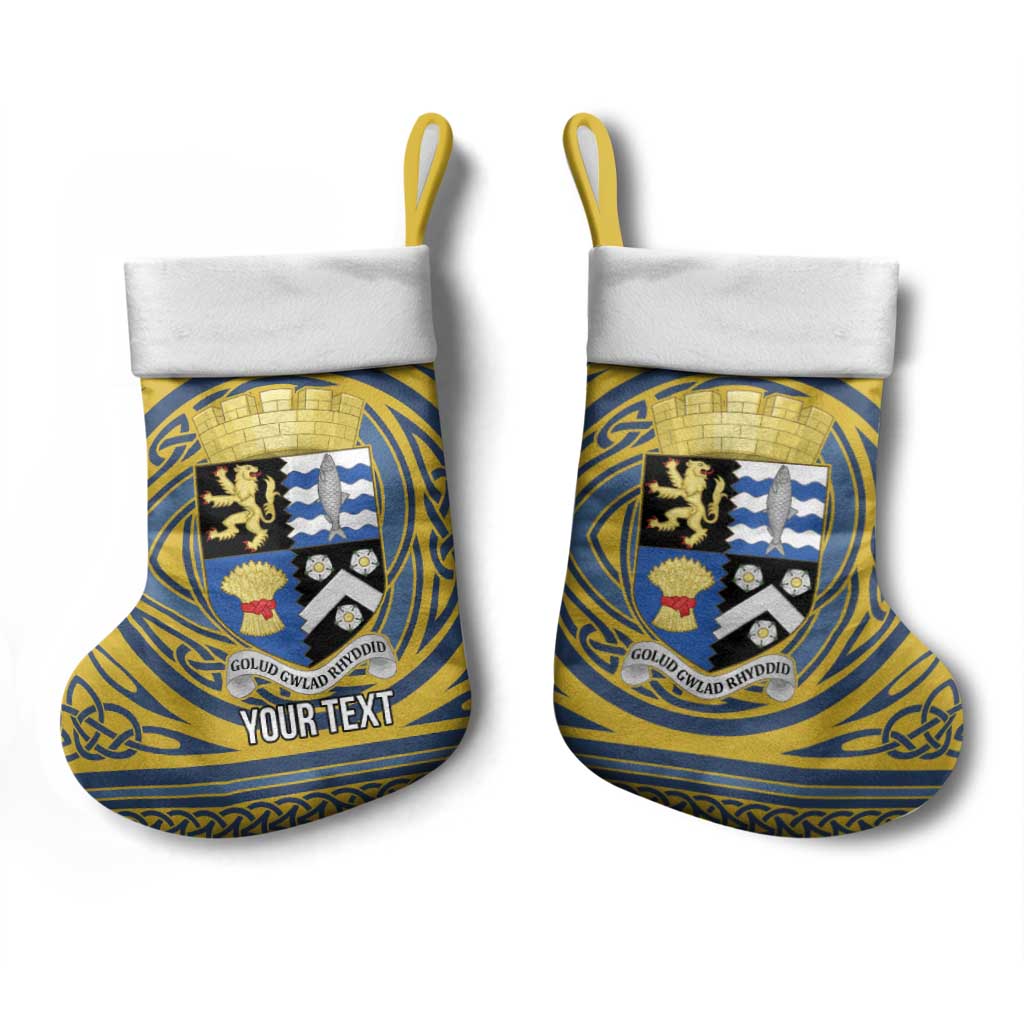 Personalized Cardiganshire Wales Christmas Stocking Ceredigion Coat of Arms Celtic Design - Wonder Print Shop