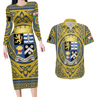 Personalized Cardiganshire Wales Couples Matching Long Sleeve Bodycon Dress and Hawaiian Shirt Ceredigion Coat of Arms Celtic Design - Wonder Print Shop