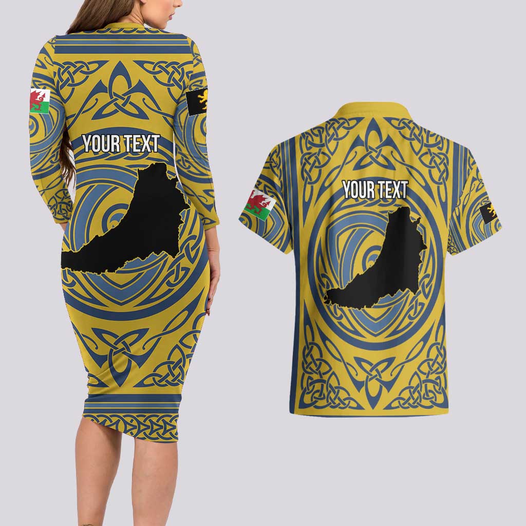 Personalized Cardiganshire Wales Couples Matching Long Sleeve Bodycon Dress and Hawaiian Shirt Ceredigion Coat of Arms Celtic Design - Wonder Print Shop