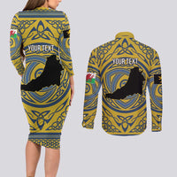 Personalized Cardiganshire Wales Couples Matching Long Sleeve Bodycon Dress and Long Sleeve Button Shirt Ceredigion Coat of Arms Celtic Design - Wonder Print Shop
