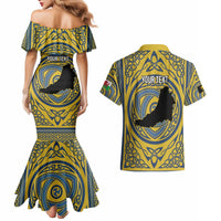 Personalized Cardiganshire Wales Couples Matching Mermaid Dress and Hawaiian Shirt Ceredigion Coat of Arms Celtic Design - Wonder Print Shop