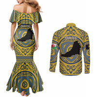 Personalized Cardiganshire Wales Couples Matching Mermaid Dress and Long Sleeve Button Shirt Ceredigion Coat of Arms Celtic Design - Wonder Print Shop