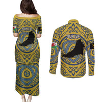 Personalized Cardiganshire Wales Couples Matching Puletasi and Long Sleeve Button Shirt Ceredigion Coat of Arms Celtic Design - Wonder Print Shop