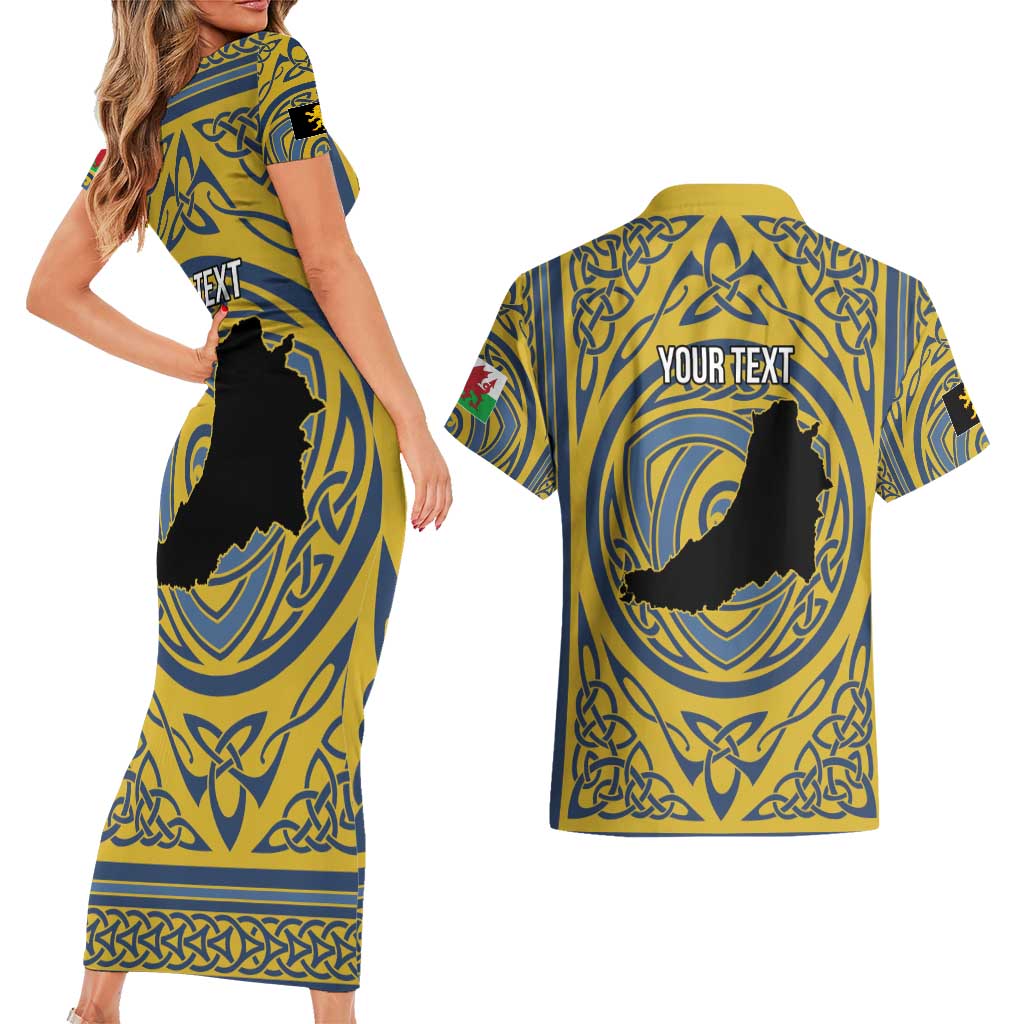 Personalized Cardiganshire Wales Couples Matching Short Sleeve Bodycon Dress and Hawaiian Shirt Ceredigion Coat of Arms Celtic Design - Wonder Print Shop