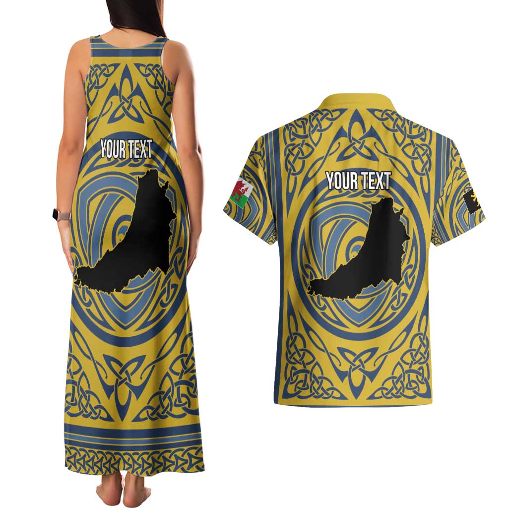 Personalized Cardiganshire Wales Couples Matching Tank Maxi Dress and Hawaiian Shirt Ceredigion Coat of Arms Celtic Design - Wonder Print Shop