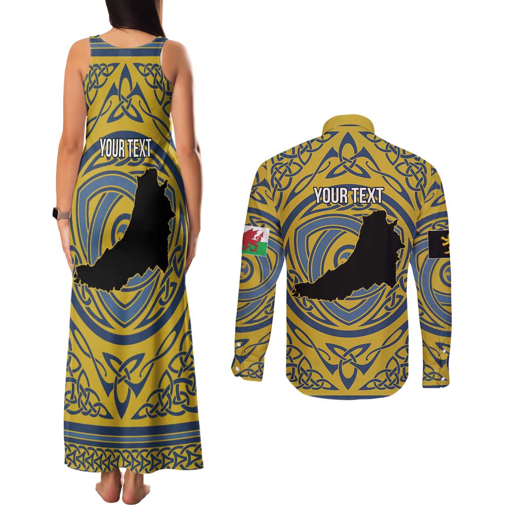 Personalized Cardiganshire Wales Couples Matching Tank Maxi Dress and Long Sleeve Button Shirt Ceredigion Coat of Arms Celtic Design - Wonder Print Shop
