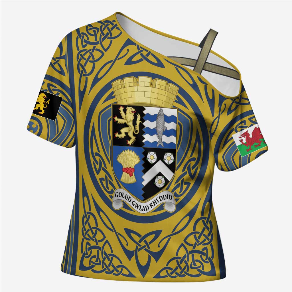 Personalized Cardiganshire Wales Cross Shoulder Shirt Ceredigion Coat of Arms Celtic Design - Wonder Print Shop
