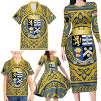 Personalized Cardiganshire Wales Family Matching Long Sleeve Bodycon Dress and Hawaiian Shirt Ceredigion Coat of Arms Celtic Design - Wonder Print Shop